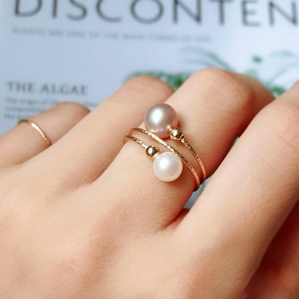 Spiral Rose Gold & White Pearl Ring