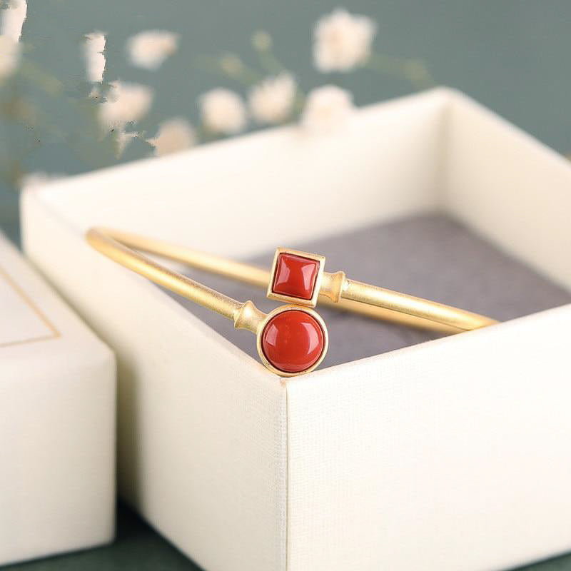 Crossover Shape Mute Gemstone Bracelet in Red Agate