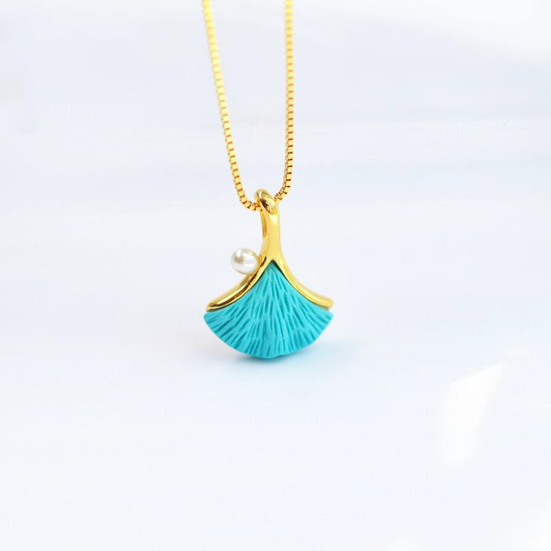 Pearl Turquoise Feather Pendant