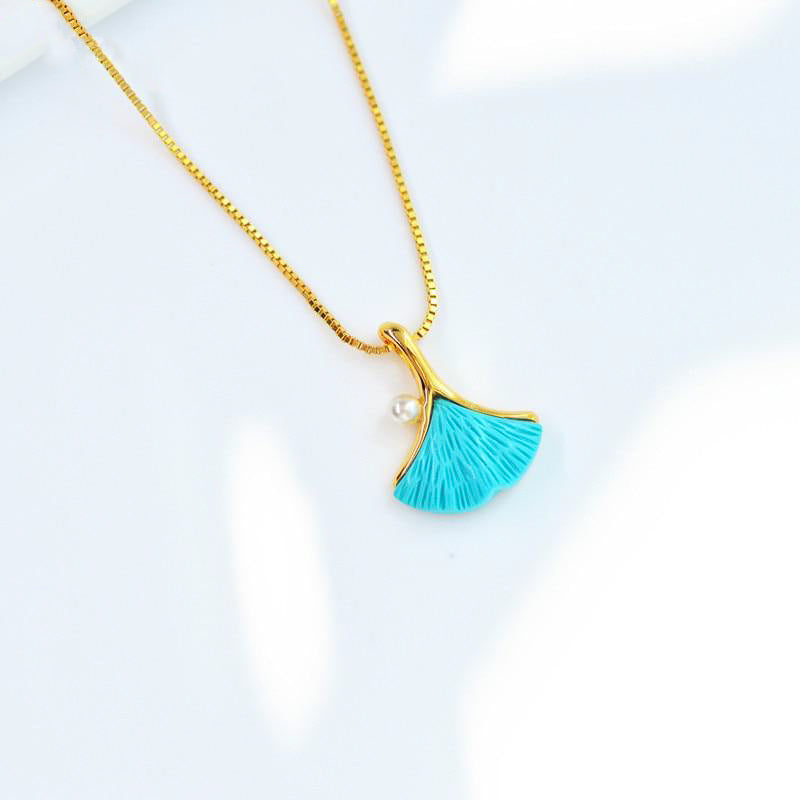 Pearl Turquoise Feather Pendant