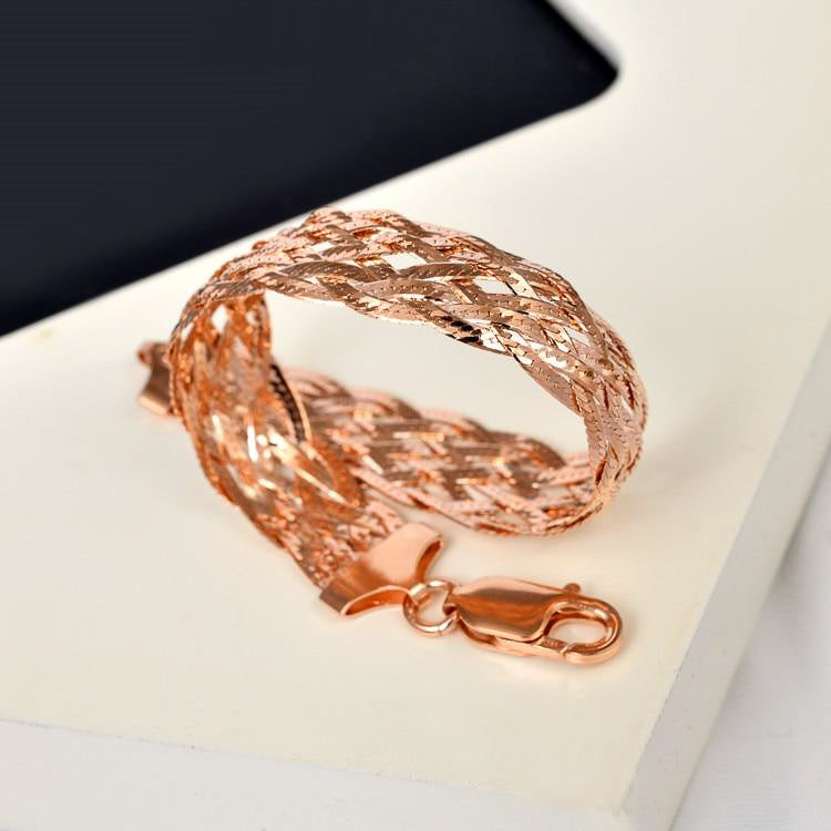 Thick Italian Braid Bracelet in Rose Gold