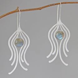 Feather Drop Earrings with Labradorite